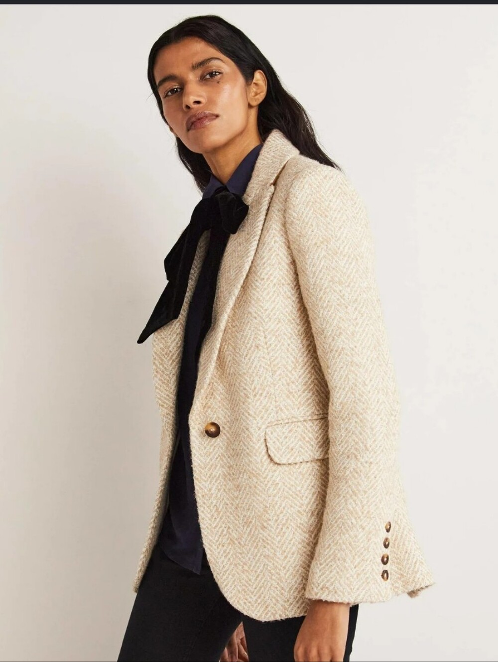 Boden Herringbone Wool Blend Party Blazor Jacket